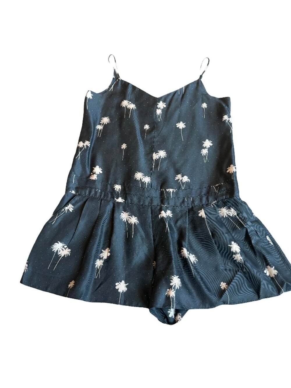 Rag & Bone Grey Palm Print Silk Romper Playsuit V Neck Boho Beach Size 4 Women's